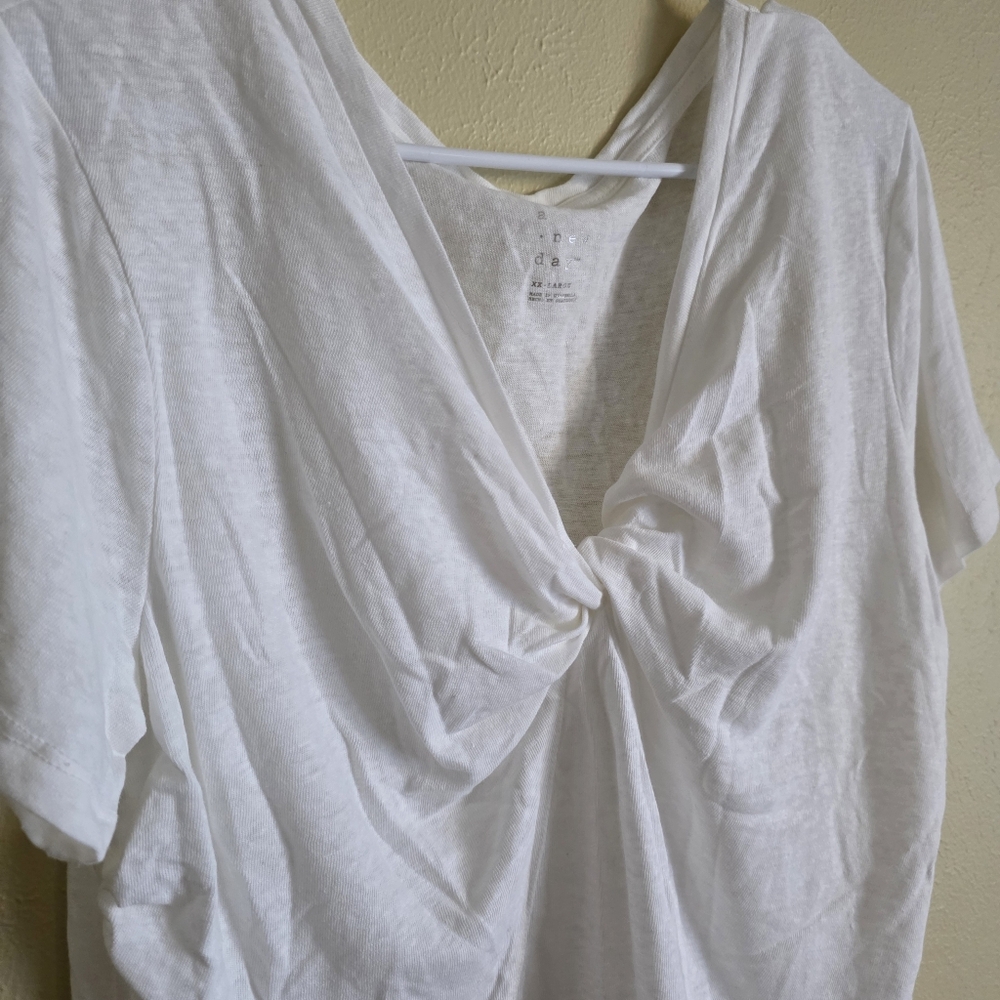 White V-neck Front Twist Linen Blend T-Shirt | A New Day - Lightweight Casual - Picture 5 of 6